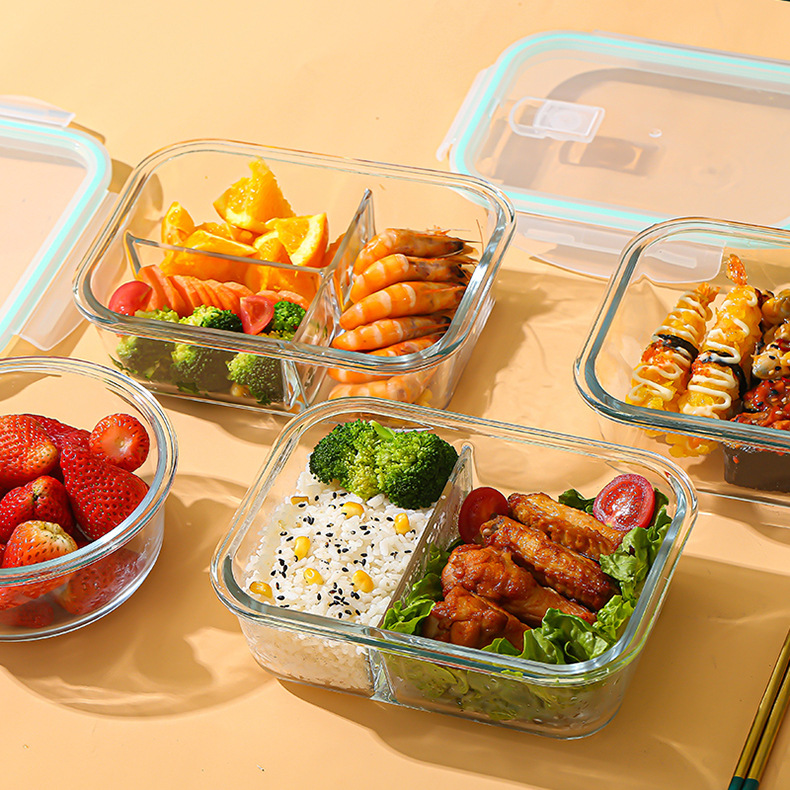Bento Box - กล่องแก้วเก็บอาหารสด ทนความร้อนสูง ทำจากแก้วบอโรซิลิเกต ใช้กับไมโครเวฟ ตู้เย็นได้ พร้อมฝาปิดสนิท