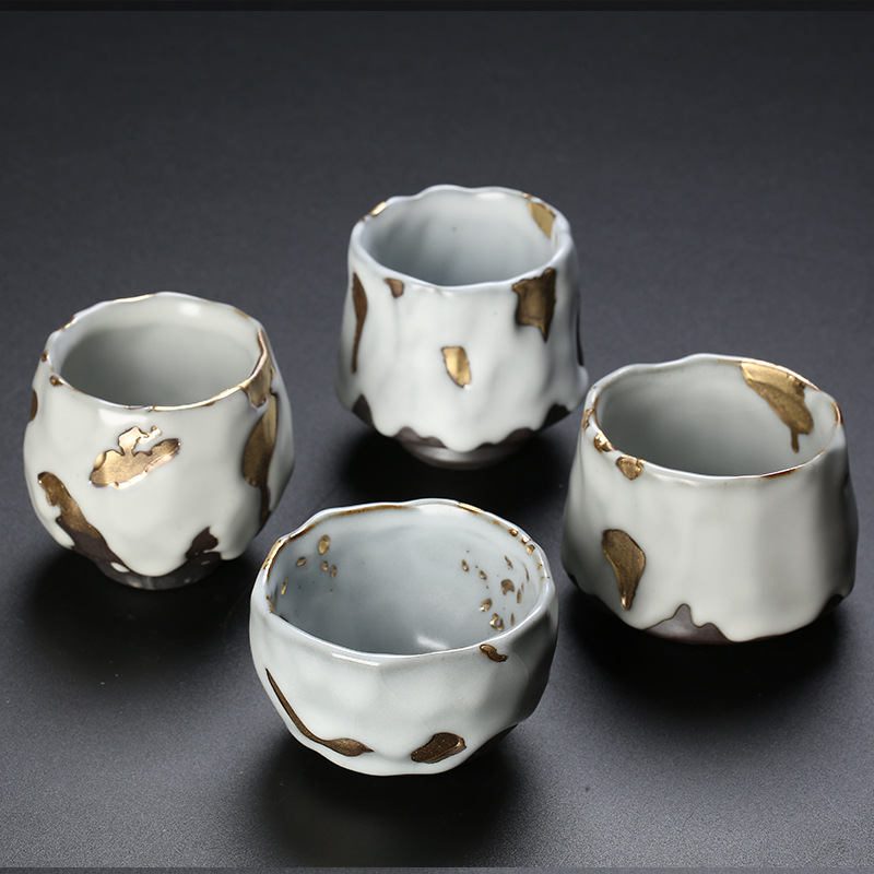 Japanese Tea - ชุดชงชาคังฟูสไตล์ญี่ปุ่นแบบชนบท ทำมือ ชุบทอง ชิโนะแวร์ สำหรับชิมชา